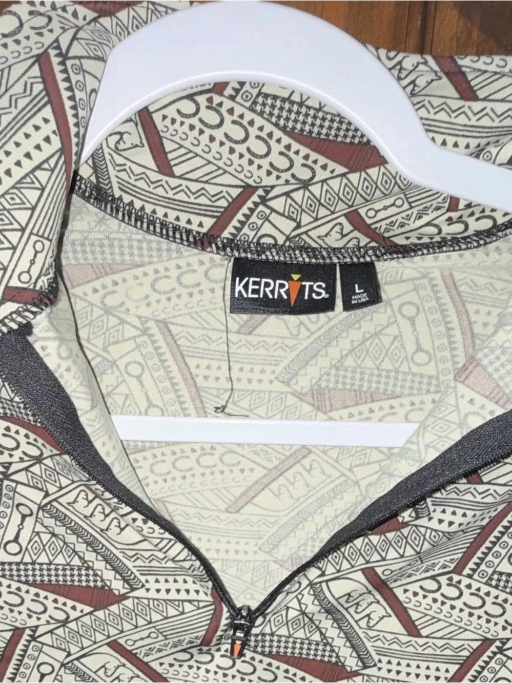 Kerrits Geometric Print Half-Zip Top in Cream, Brown & Black